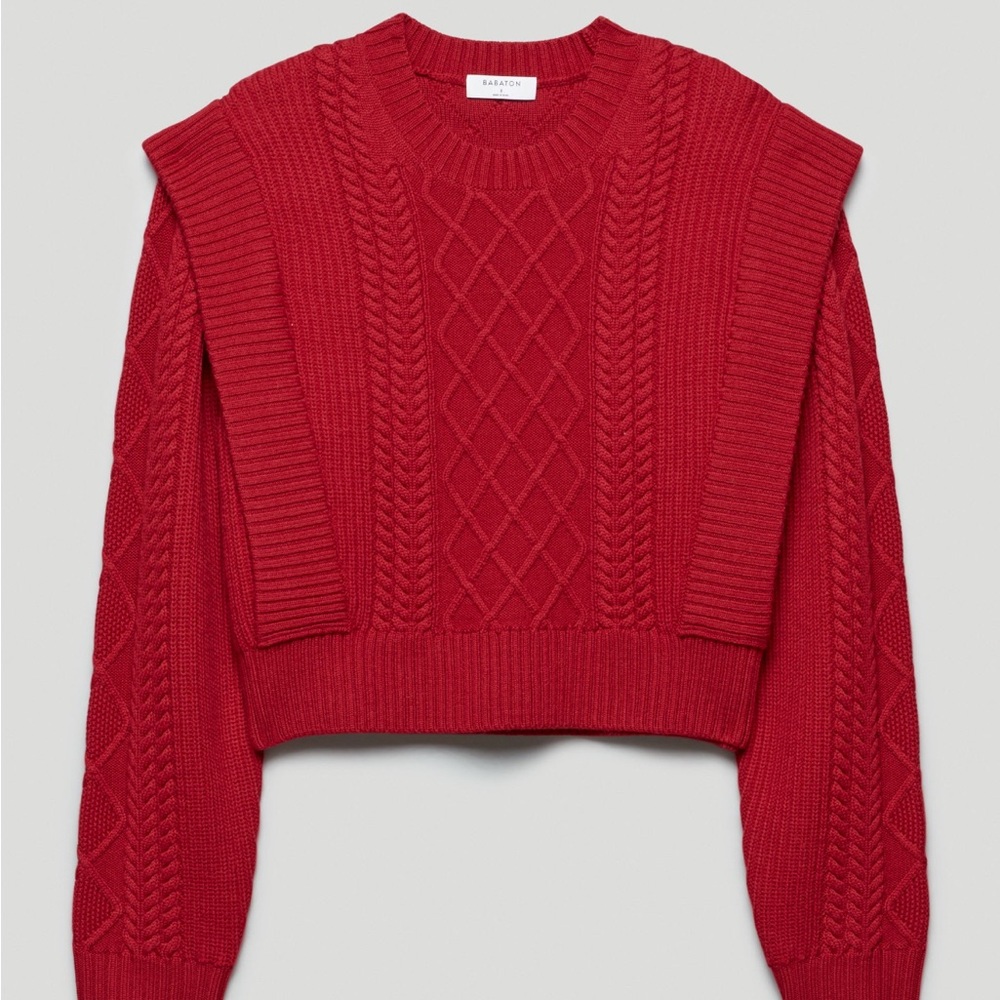 Aritzia Babaton Red Cable Knit Sweater